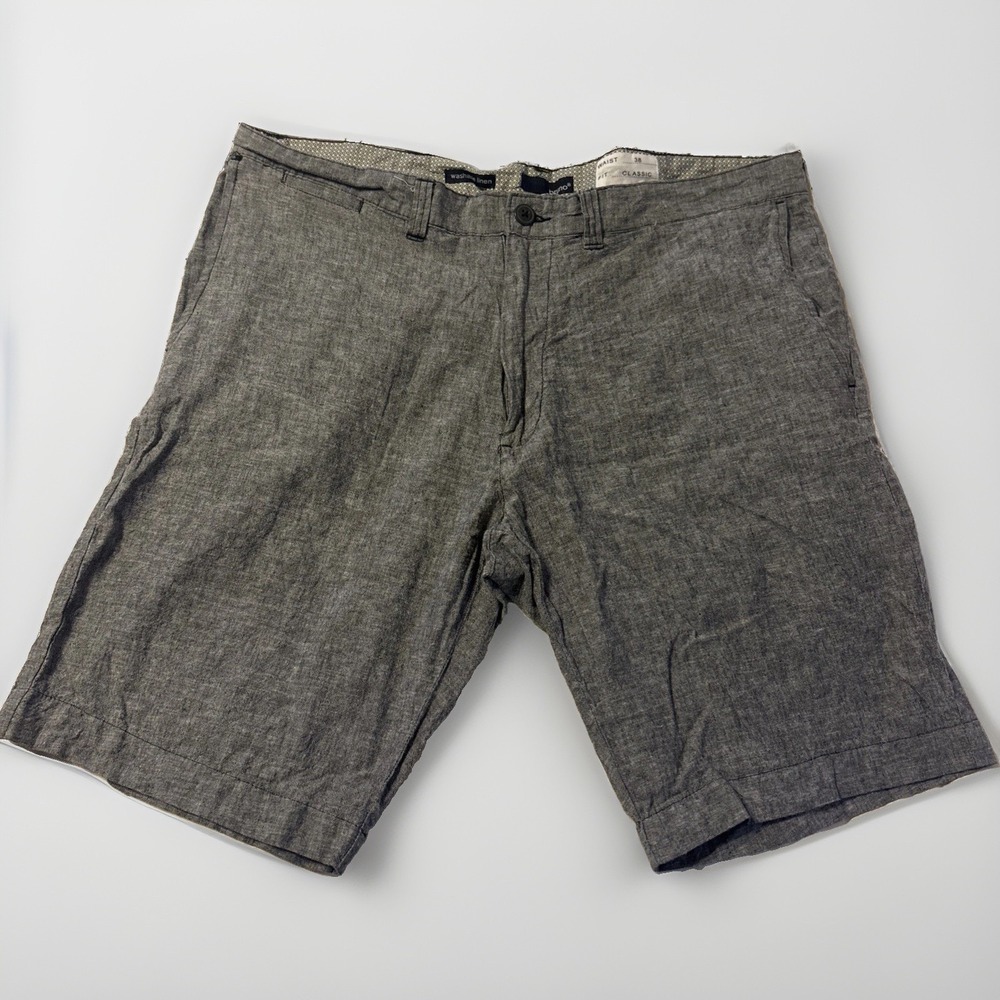 Bruno Mens Washable Linen Cotton Shorts 38 Blue Chambray Classic Fit 10 Inseam